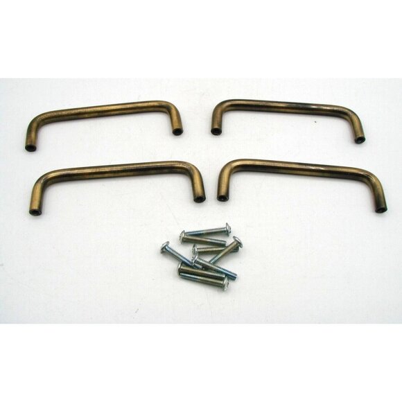 Lot 4 Brass Drawer Pulls Handles Cabinet Antique Color w/ Hardware 4.25x1.25" - Picture 1 of 8